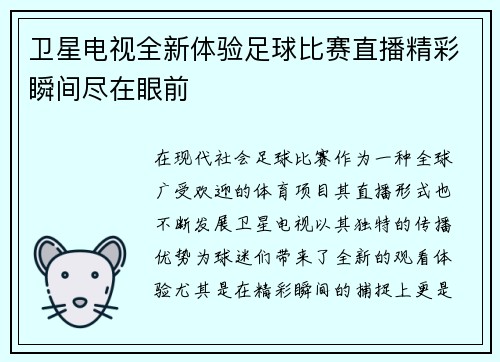 卫星电视全新体验足球比赛直播精彩瞬间尽在眼前